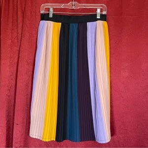 A New Day Colorful Vertical Striped Pleated Midi Skirt - elastic waist and lined